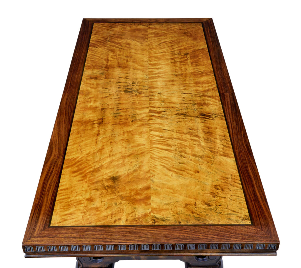 Large Art Deco Walnut and Birch Coffee Table — image 5