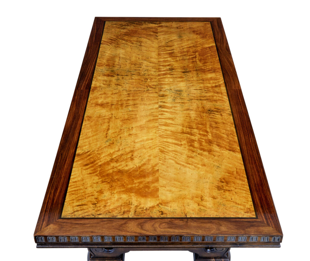 Large Art Deco Walnut and Birch Coffee Table — image 4
