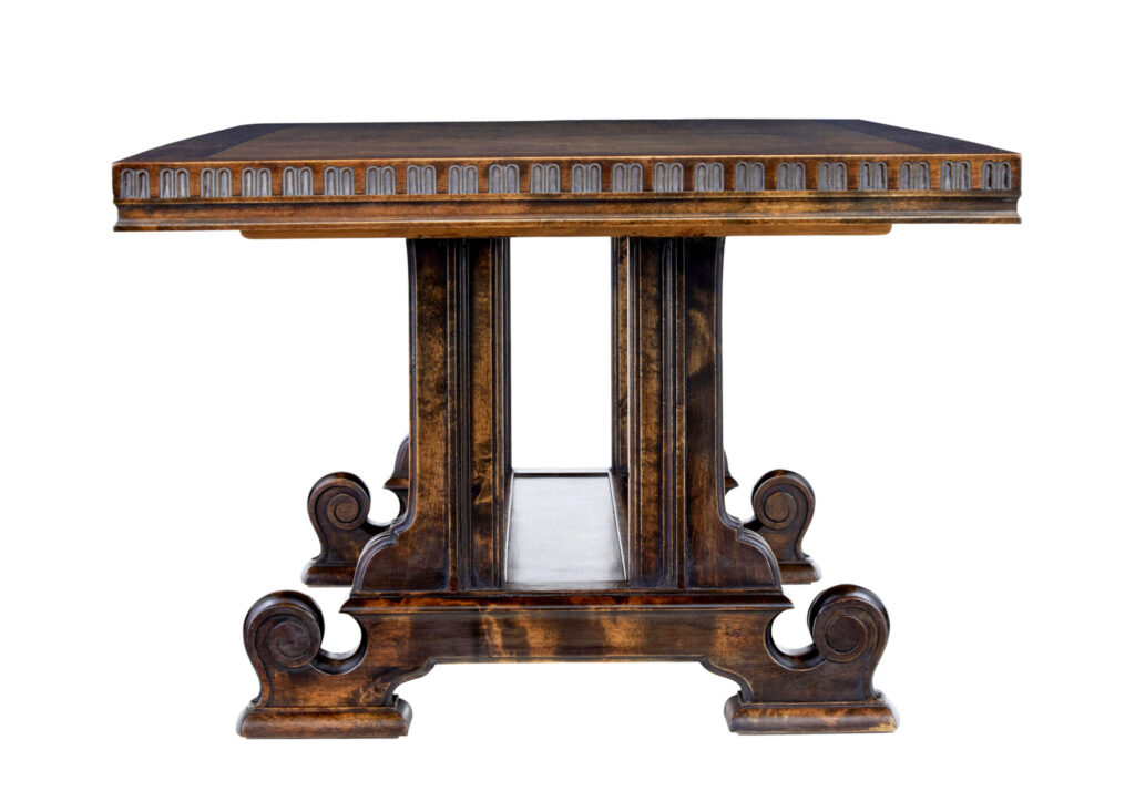 Large Art Deco Walnut and Birch Coffee Table — image 8