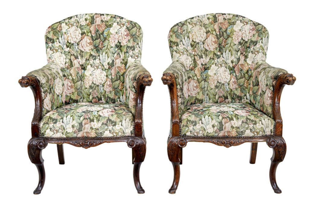 Pair of French 19th Century Carved Oak Armchairs