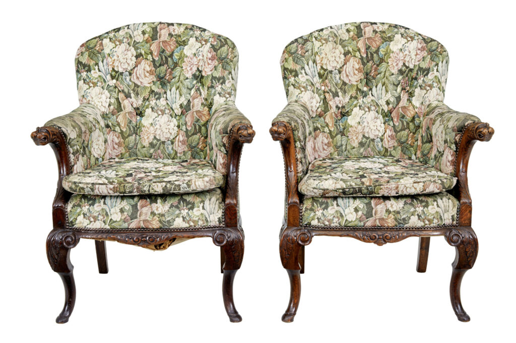 Pair of French 19th Century Carved Oak Armchairs — image 11