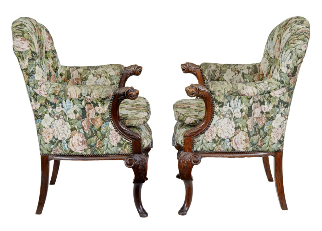 Pair of French 19th Century Carved Oak Armchairs — image 8