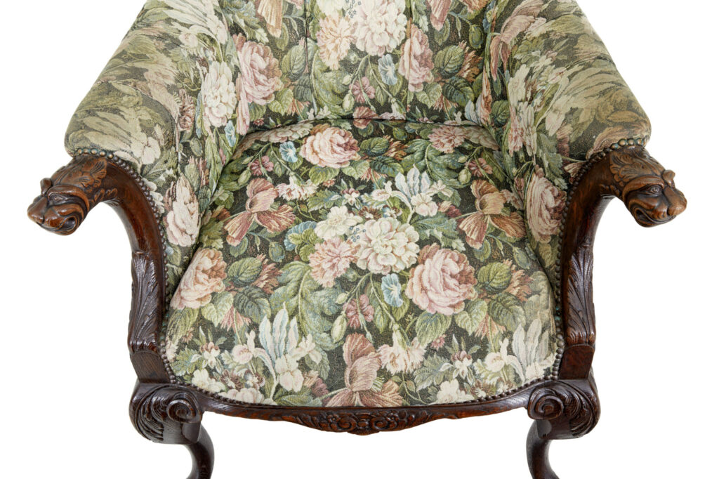 Pair of French 19th Century Carved Oak Armchairs — image 6