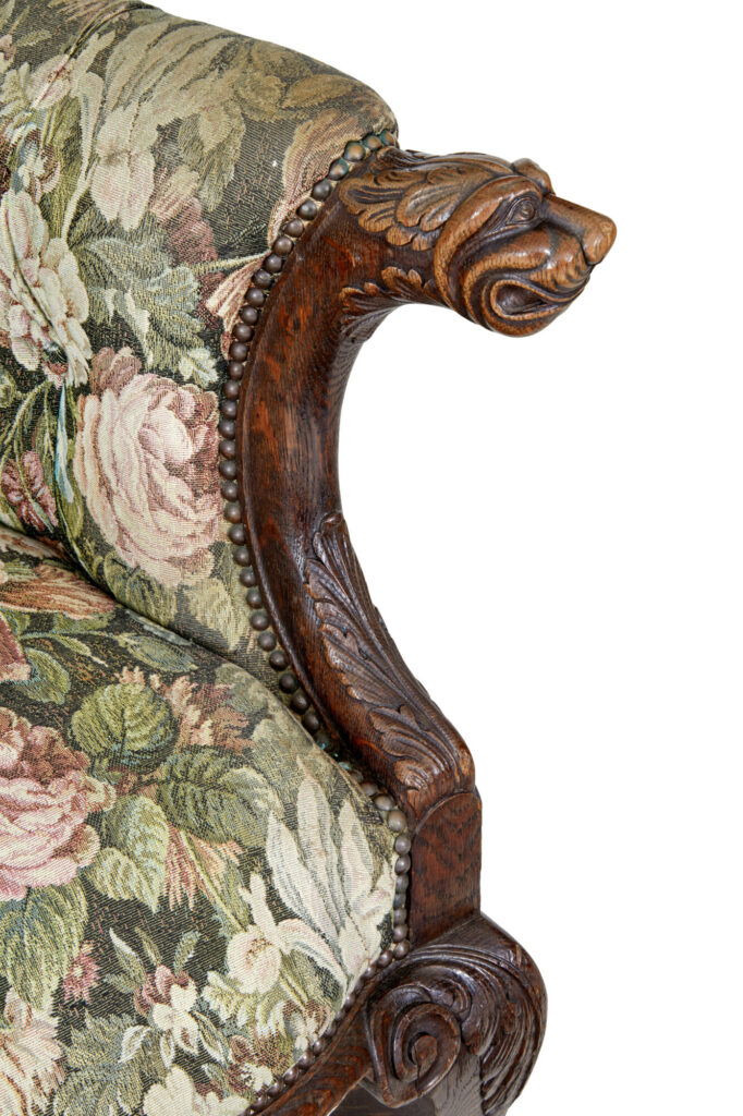 Pair of French 19th Century Carved Oak Armchairs — image 4