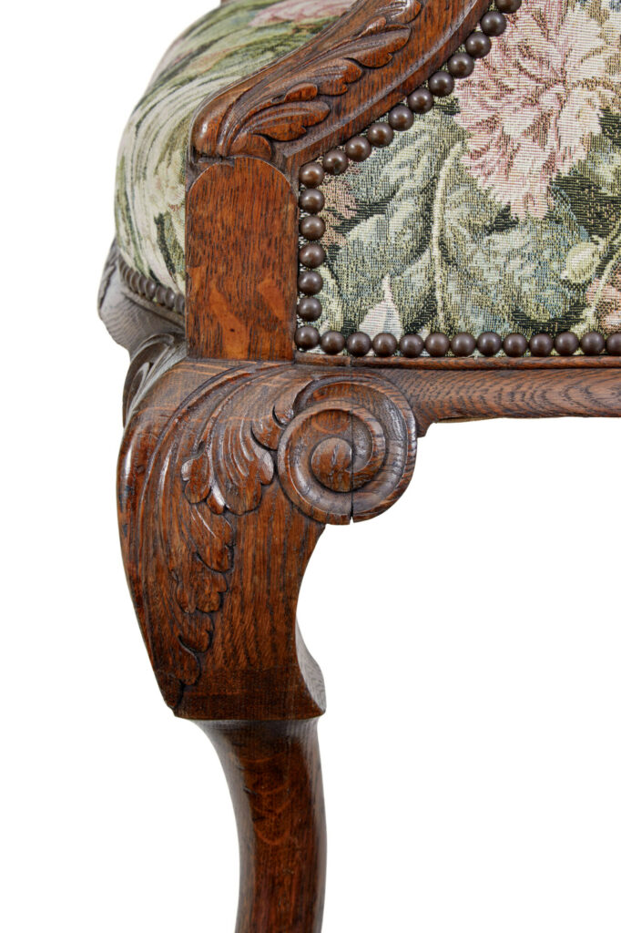 Pair of French 19th Century Carved Oak Armchairs — image 2