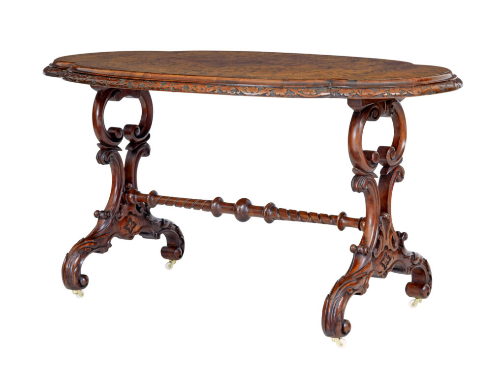 19th Century Victorian Carved Burr Walnut Side Table