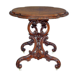 19th Century Victorian Carved Burr Walnut Side Table — thumbnail 6