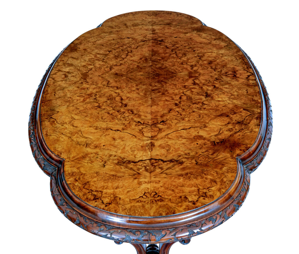 19th Century Victorian Carved Burr Walnut Side Table — image 5
