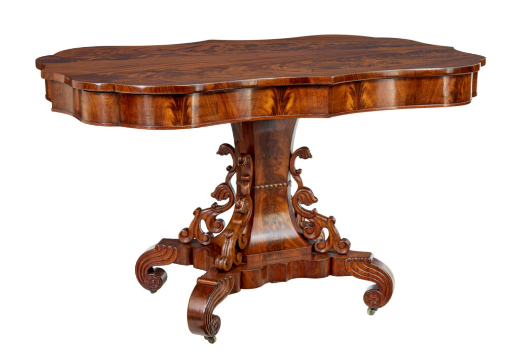 19th Century Danish Carved Flame Mahogany Center Table — image 2