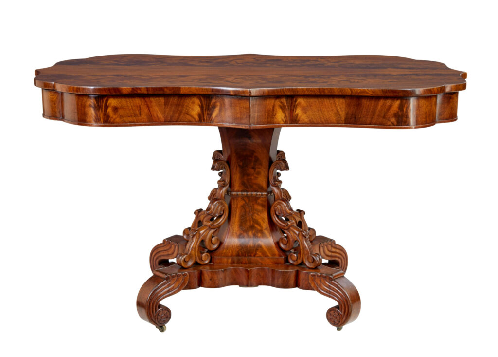 19th Century Danish Carved Flame Mahogany Center Table — image 11