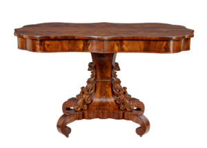 19th Century Danish Carved Flame Mahogany Center Table — thumbnail 11