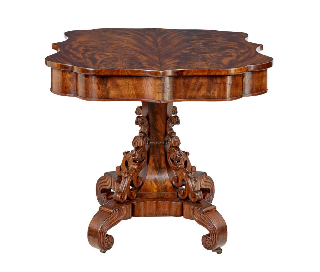 19th Century Danish Carved Flame Mahogany Center Table — image 10