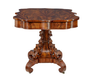 19th Century Danish Carved Flame Mahogany Center Table — thumbnail 10