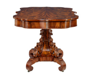 19th Century Danish Carved Flame Mahogany Center Table — thumbnail 9