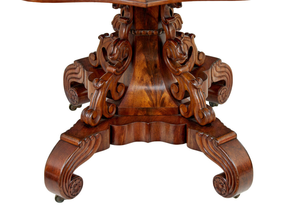 19th Century Danish Carved Flame Mahogany Center Table — image 8
