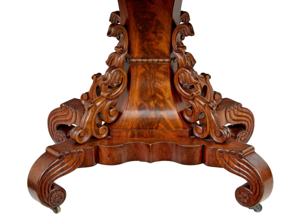 19th Century Danish Carved Flame Mahogany Center Table — image 7