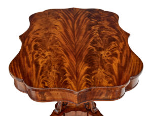 19th Century Danish Carved Flame Mahogany Center Table — thumbnail 5