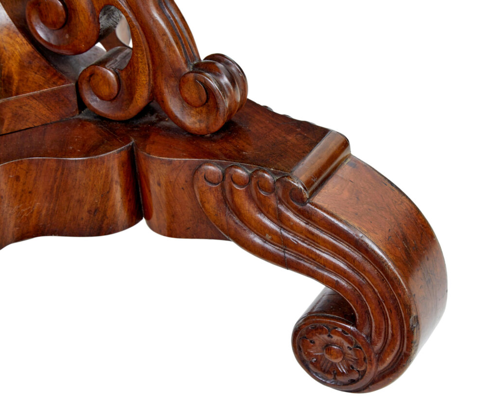 19th Century Danish Carved Flame Mahogany Center Table — image 4