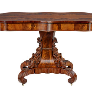 19TH CENTURY DANISH CARVED FLAME MAHOGANY CENTER TABLE