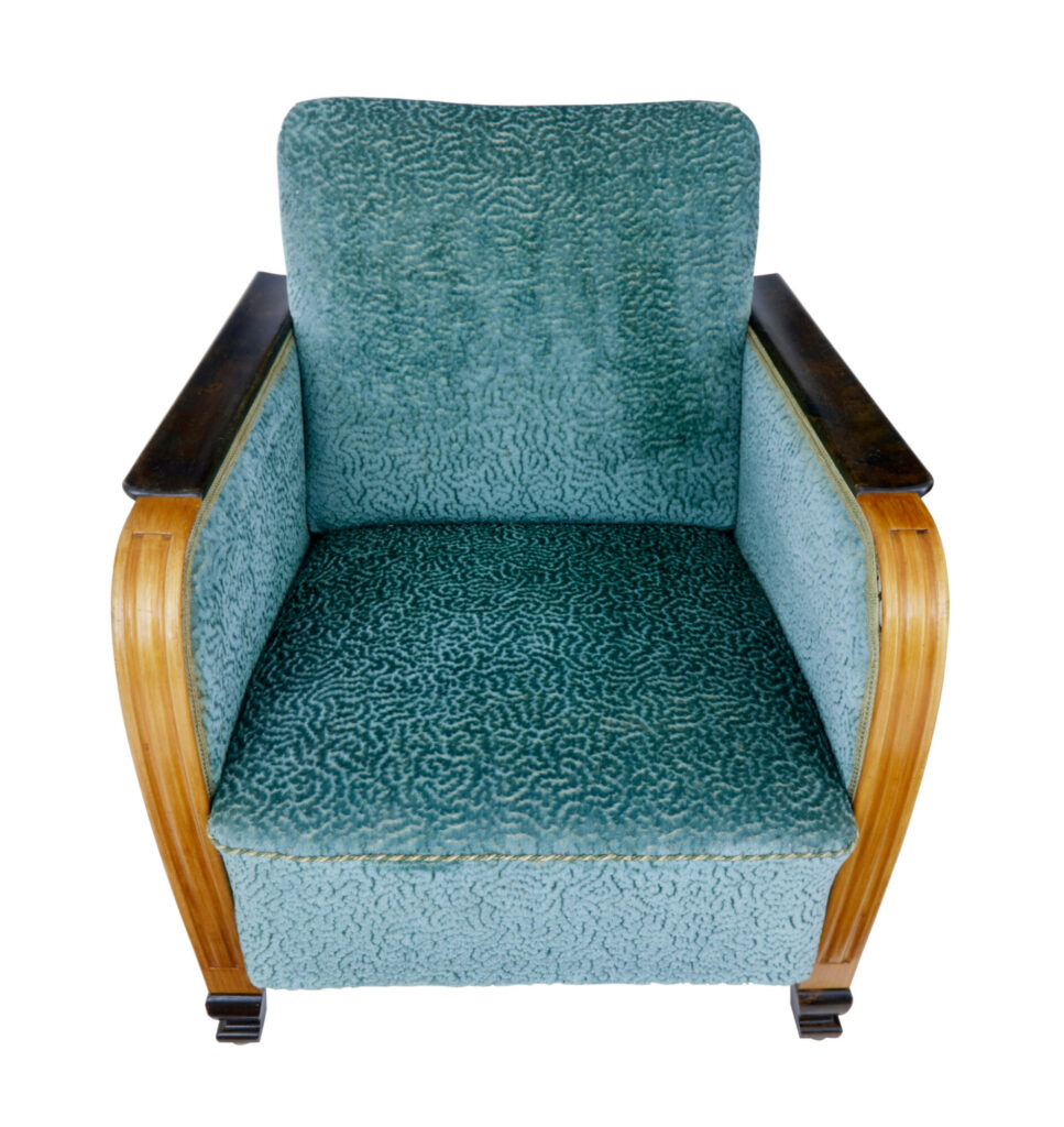 Fine Pair of Swedish Art Deco Elm and Birch Armchairs — image 5