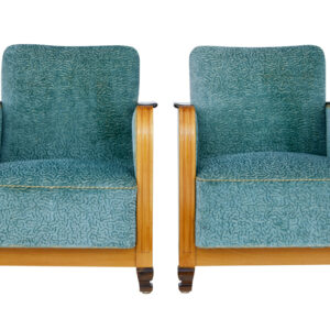 FINE PAIR OF SWEDISH ART DECO ELM AND BIRCH ARMCHAIRS