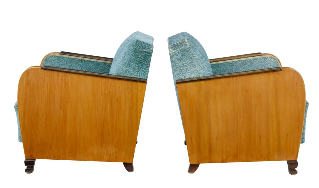 Fine Pair of Swedish Art Deco Elm and Birch Armchairs — image 4