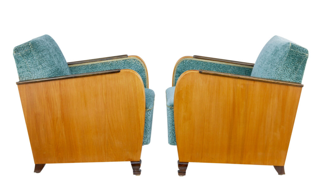 Fine Pair of Swedish Art Deco Elm and Birch Armchairs — image 3
