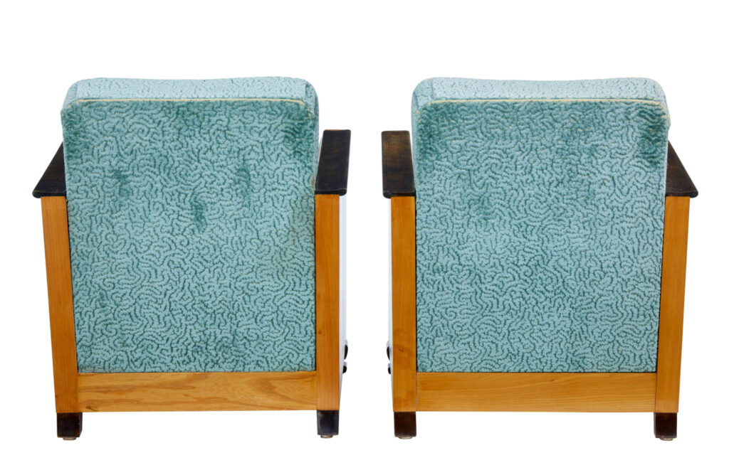 Fine Pair of Swedish Art Deco Elm and Birch Armchairs — image 2