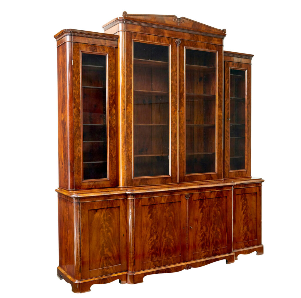 Swedish 19th Century Flame Mahogany Breakfront Bookcase