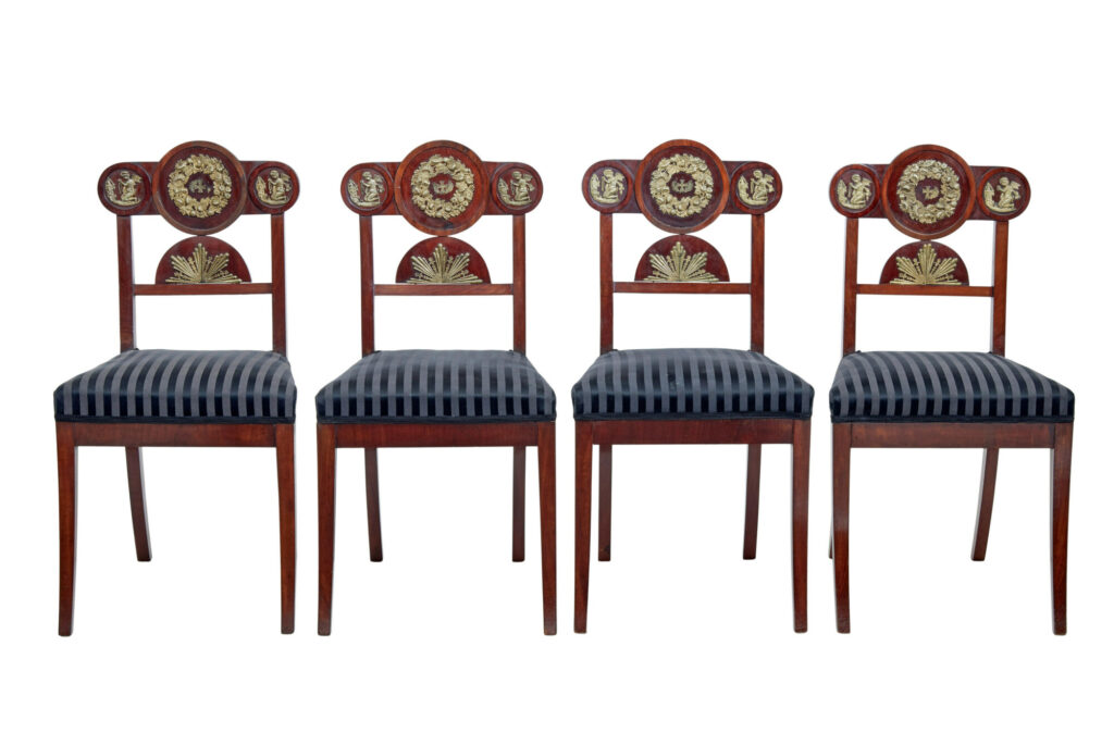 SET OF 4 EARLY 19TH SWEDISH MAHOGANY EMPIRE DINING CHAIRS