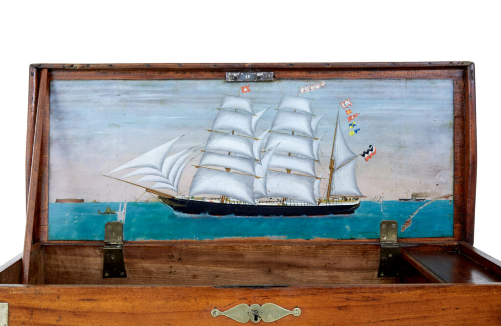 19th Century Continental Mahogany Maritime Chest — image 11