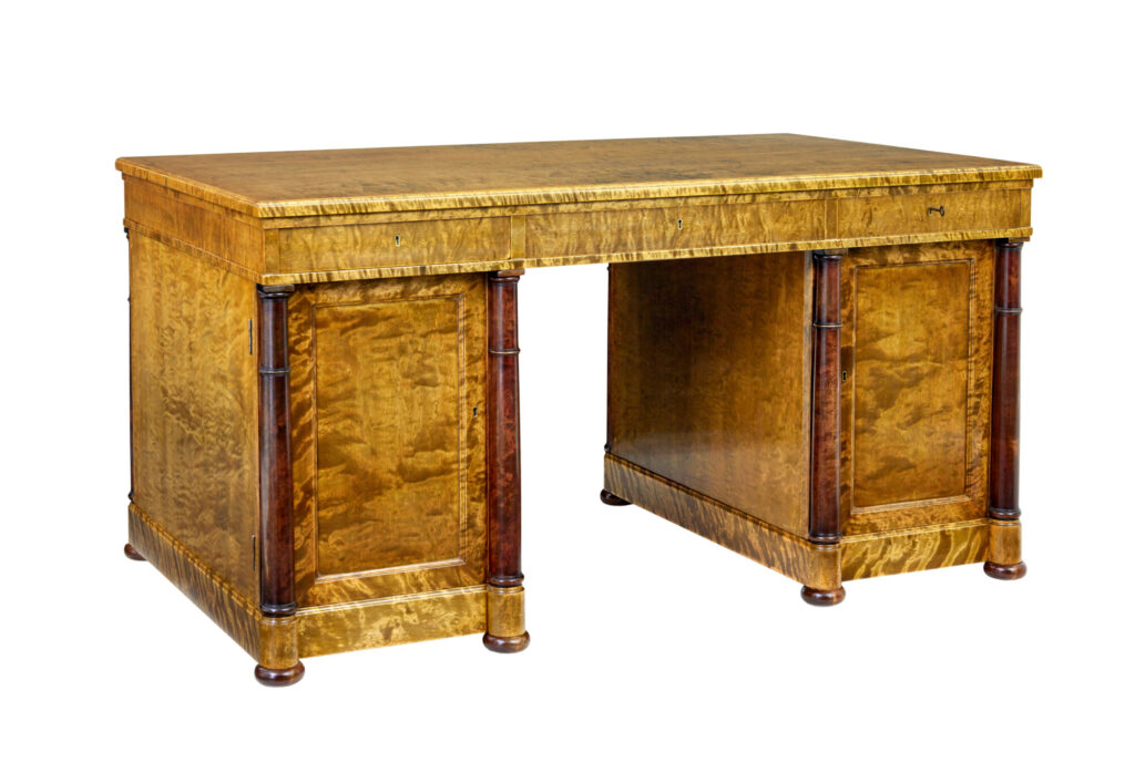 Scandinavian Art Deco Birch Pedestal Desk