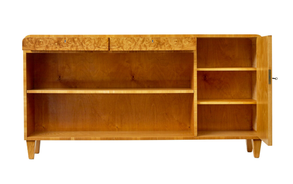 Mid Century Swedish Elm and Burr Sideboard Bookcase — image 8