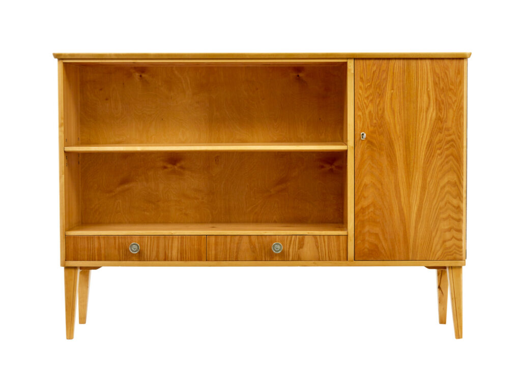 Mid Century Scandinavian Elm Low Open Bookcase Cabinet — image 2