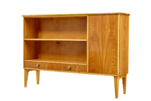 MID CENTURY SCANDINAVIAN ELM LOW OPEN BOOKCASE CABINET