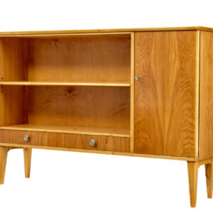 MID CENTURY SCANDINAVIAN ELM LOW OPEN BOOKCASE CABINET