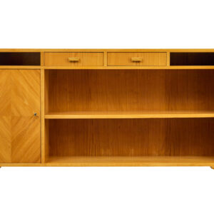 MID CENTURY SCANDINAVIAN ELM LOW OPEN BOOKCASE SIDEBOARD