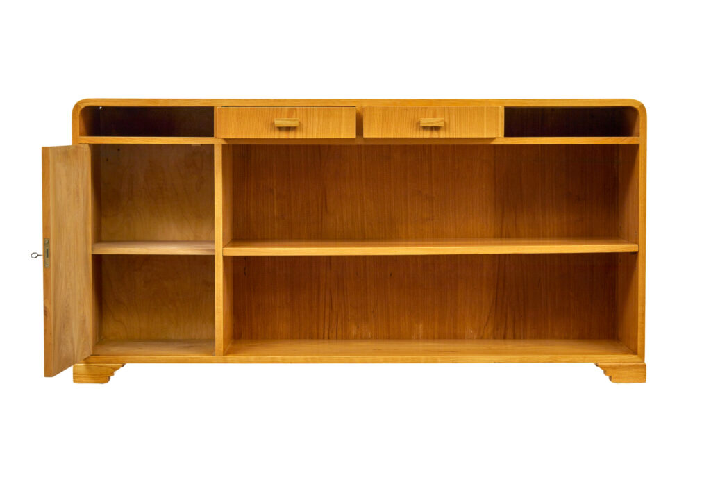 Mid Century Scandinavian Elm Low Open Bookcase Sideboard — image 8