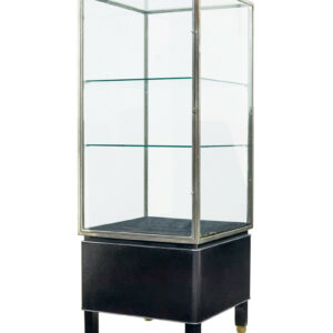 FREESTANDING ART DECO STEEL AND LEATHER GLAZED DISPLAY CABINET