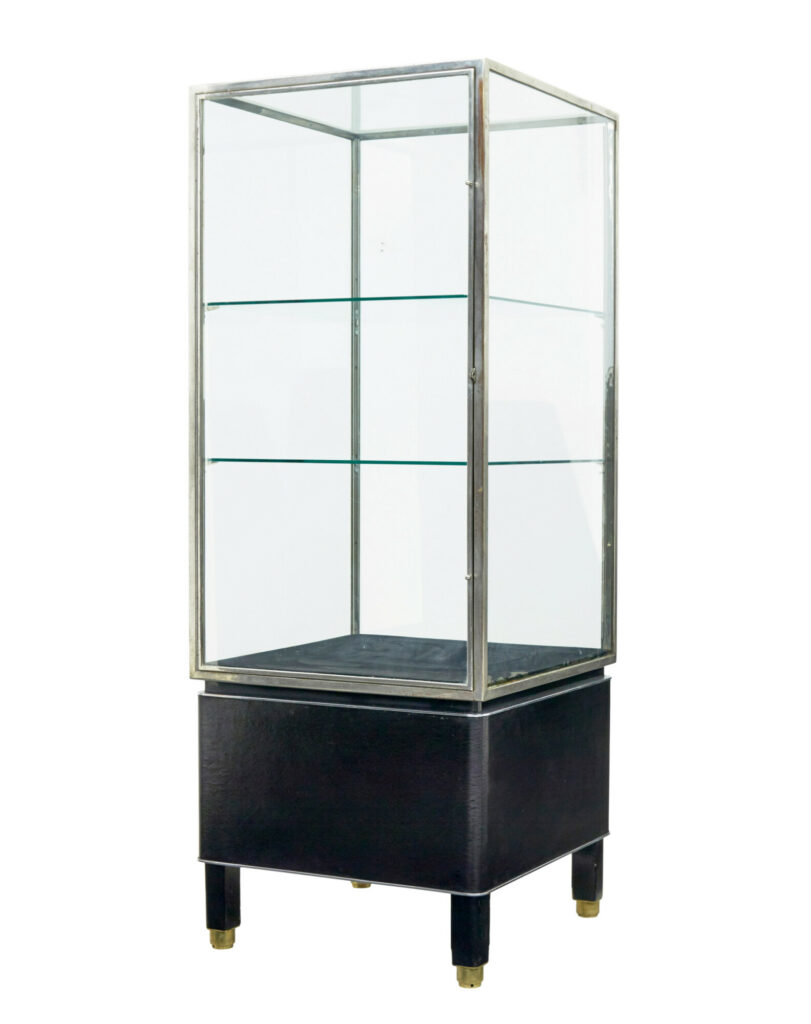 Freestanding Art Deco Steel and Leather Glazed Display Cabinet