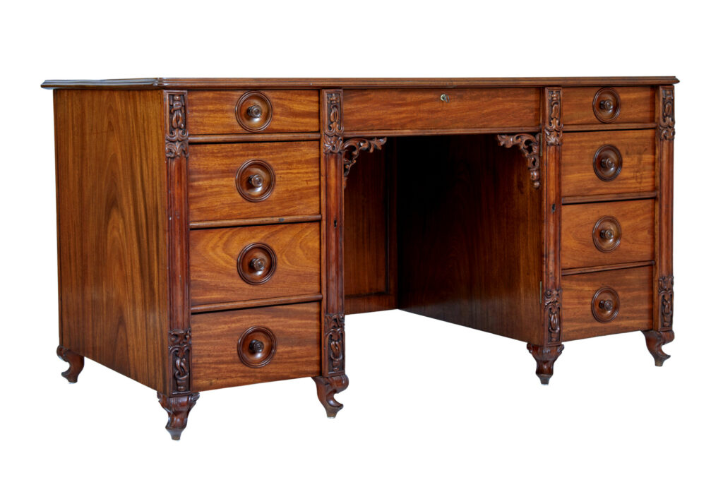Rare 19th Century Carved Mahogany Swedish Pedestal Desk