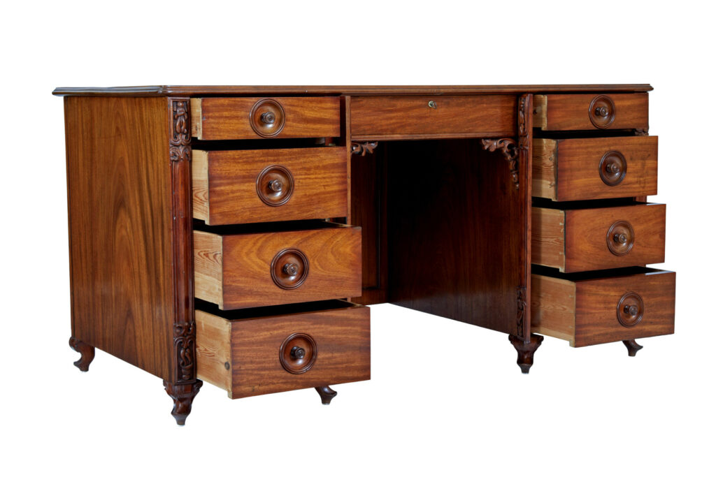 Rare 19th Century Carved Mahogany Swedish Pedestal Desk — image 10