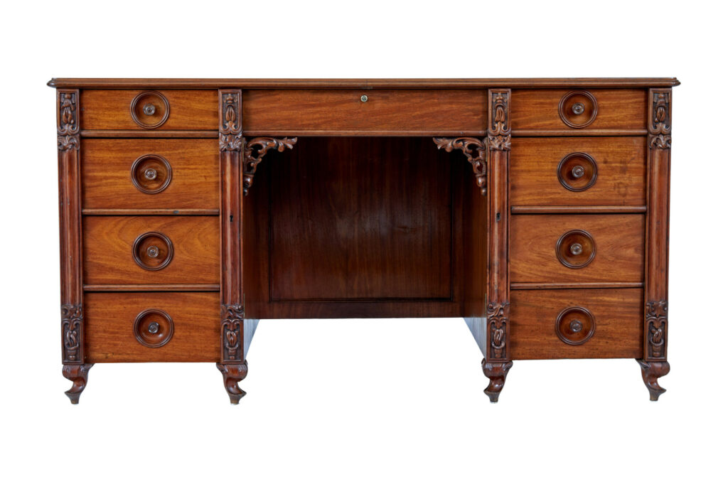 Rare 19th Century Carved Mahogany Swedish Pedestal Desk — image 9