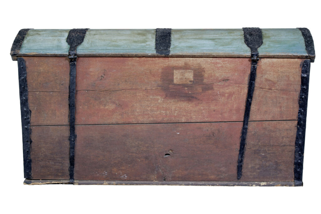 Swedish Mid 19th Century Hand Painted Oak Dome Top Coffer — image 7