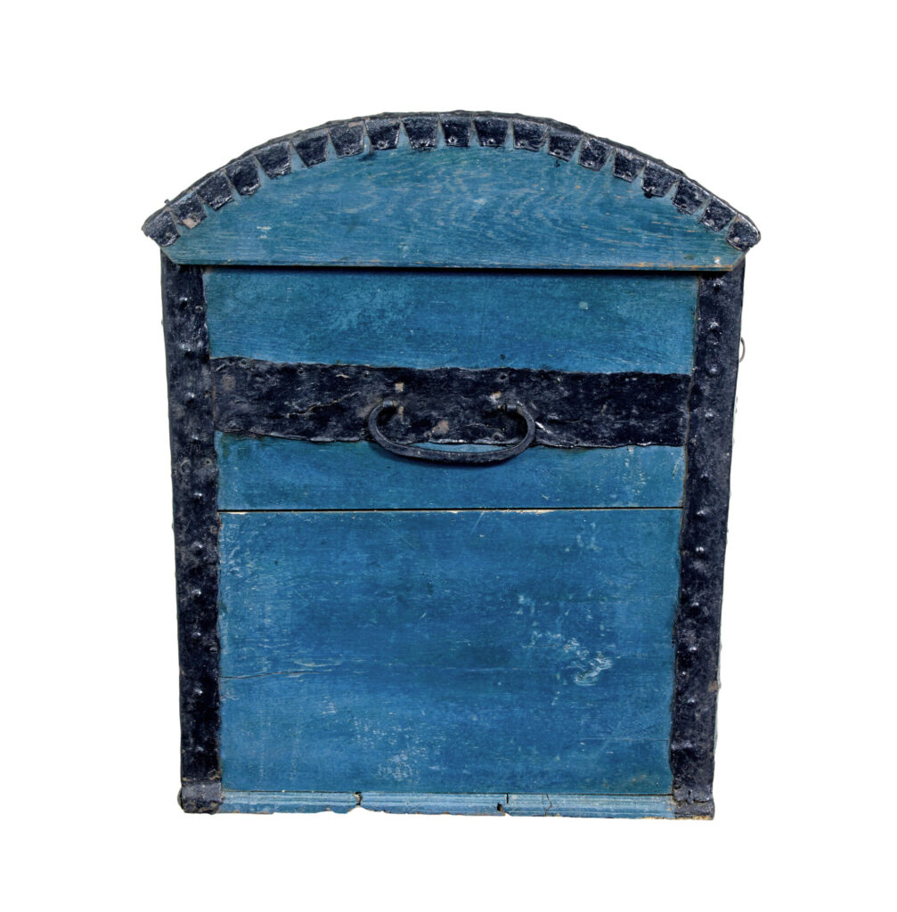 Swedish Mid 19th Century Hand Painted Oak Dome Top Coffer — image 6