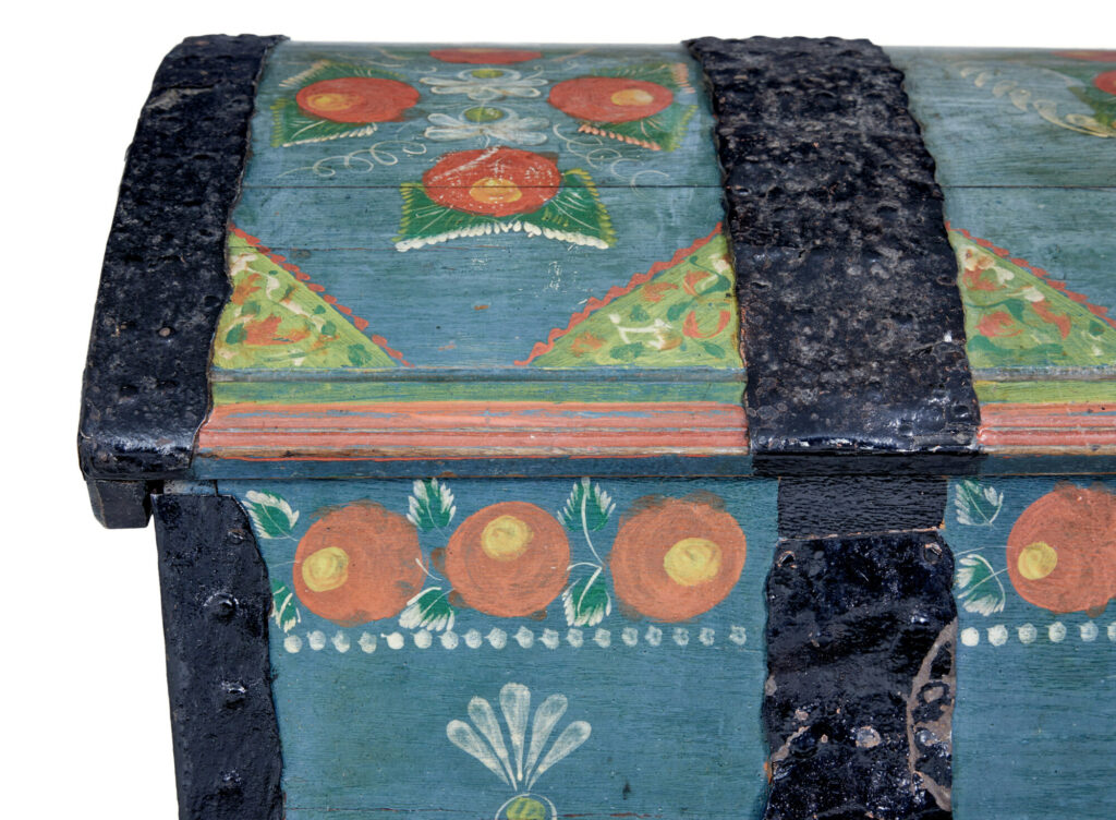 Swedish Mid 19th Century Hand Painted Oak Dome Top Coffer — image 5