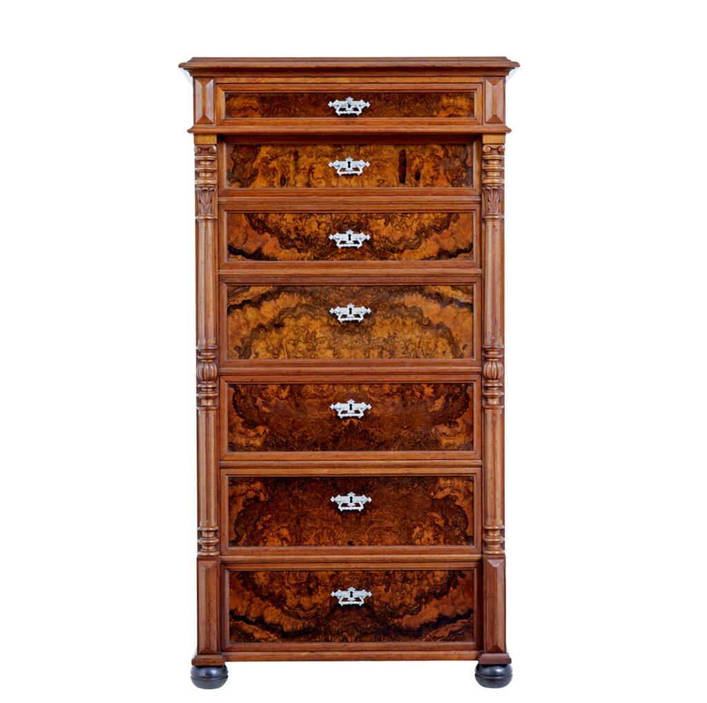 19th Century Burr Walnut Secretaire Tall Chest of Drawers — image 1