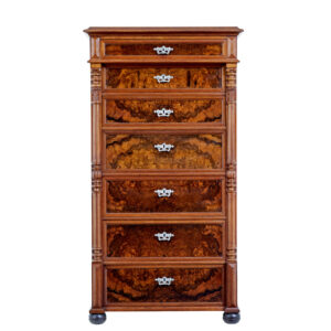 19TH CENTURY BURR WALNUT SECRETAIRE TALL CHEST OF DRAWERS