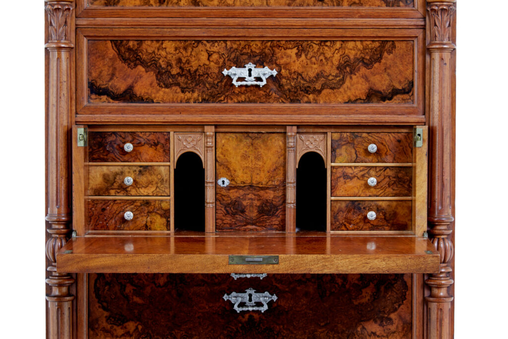 19th Century Burr Walnut Secretaire Tall Chest of Drawers — image 7