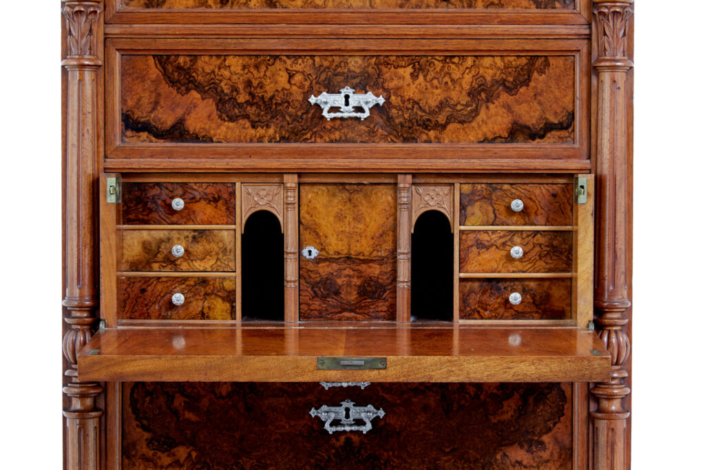 19th Century Burr Walnut Secretaire Tall Chest of Drawers — image 6